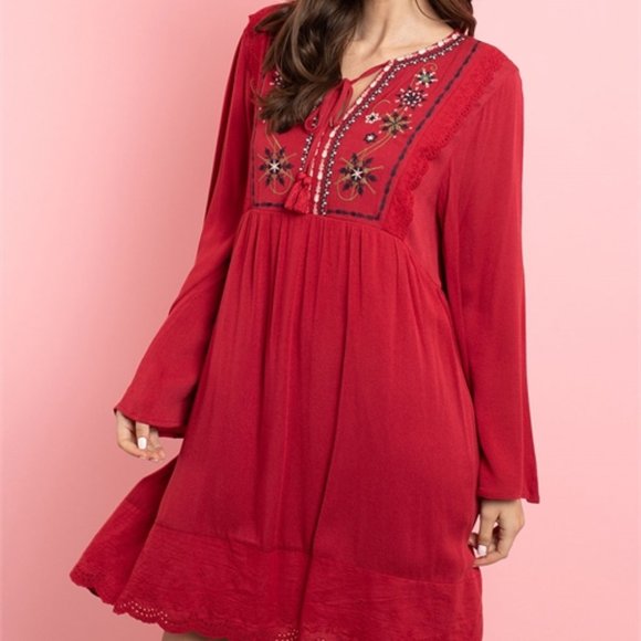 Burgundy wine Boho style dress - Picture 3 of 13